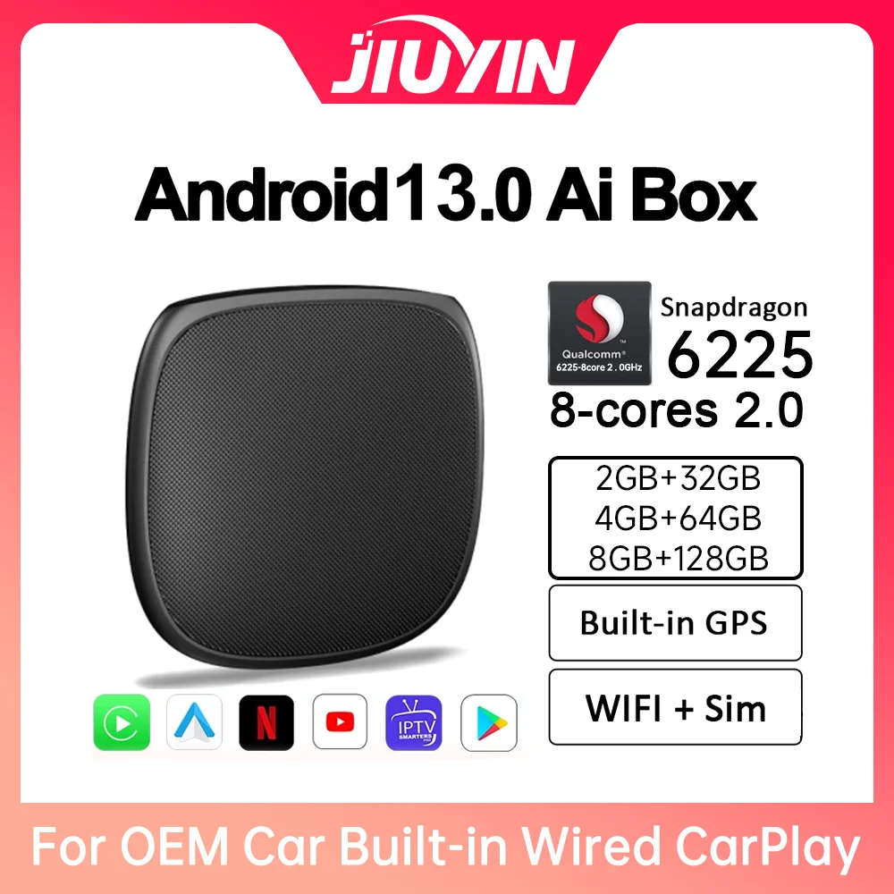 

JIUYIN QCM6225 Android 13 Magic Box Wireless Carplay Android Auto for Netflix for Youtube Android Car Play Video Box Smart BT