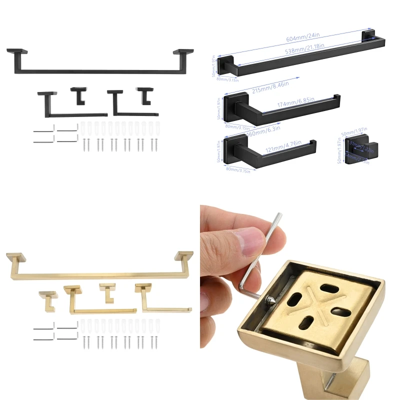 

5pcs 16 Inch Towel Bar, Hand towel holder, Toilet Paper Holder,Towel Hooks Bathroom Towel Bar Set for Hotel,Pool