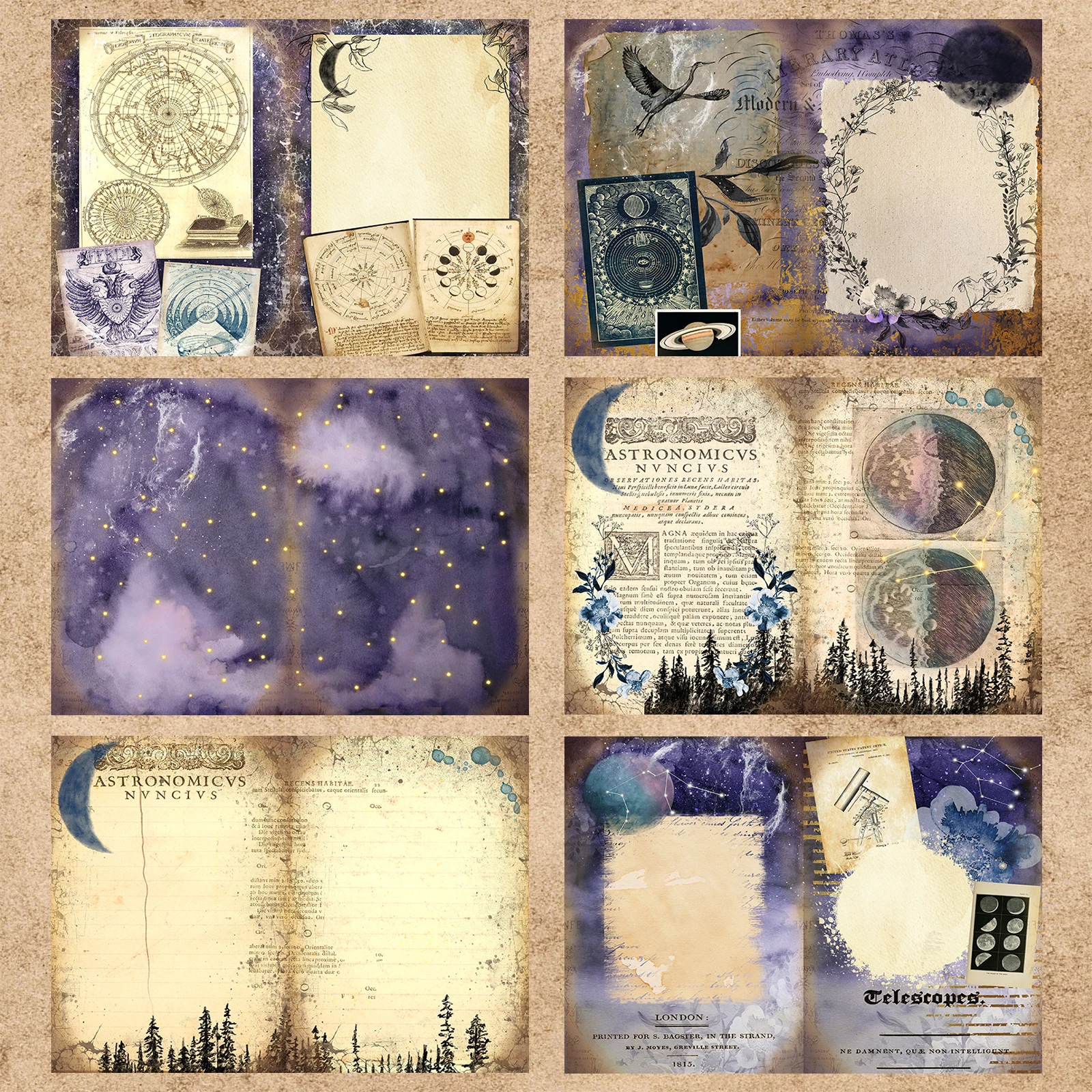 16 Sheets A5 Size Twelve Constellations Universe Stars Planets Background Vintage Grunge Journal Planning Scrapbooking