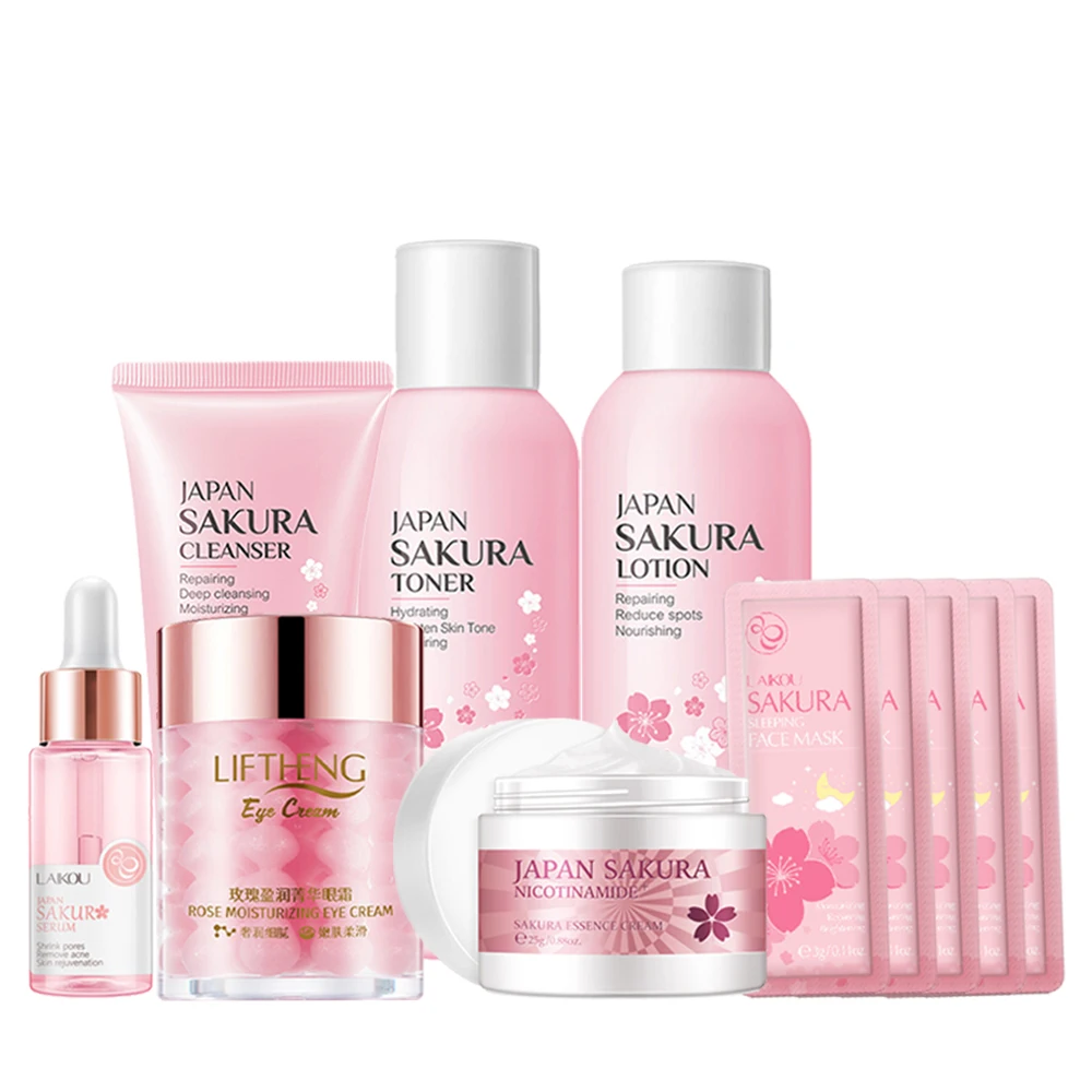 

Skin Care Set Sakura Essence Hyaluronic Acid Serum Collagen Eye Cream Whitening Moisturize Face Care Fade Fine Lines Eye Care