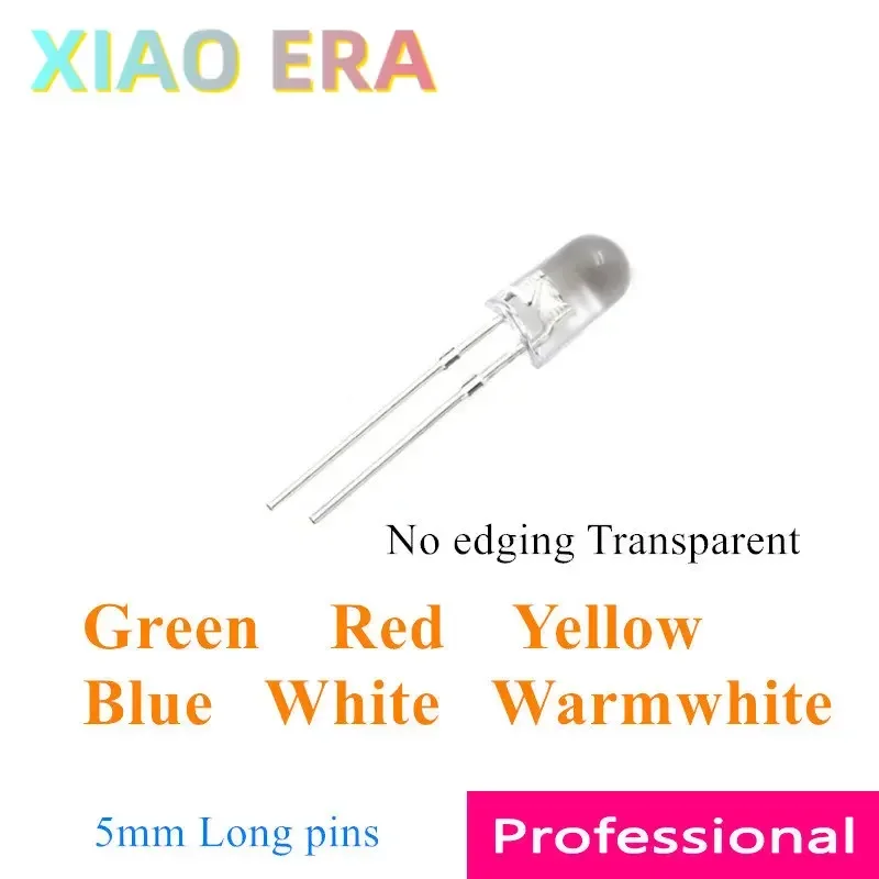 1000pcs 5MM Green Red Yellow Blue White Warm white White Long pins No edging Round Transparent leds