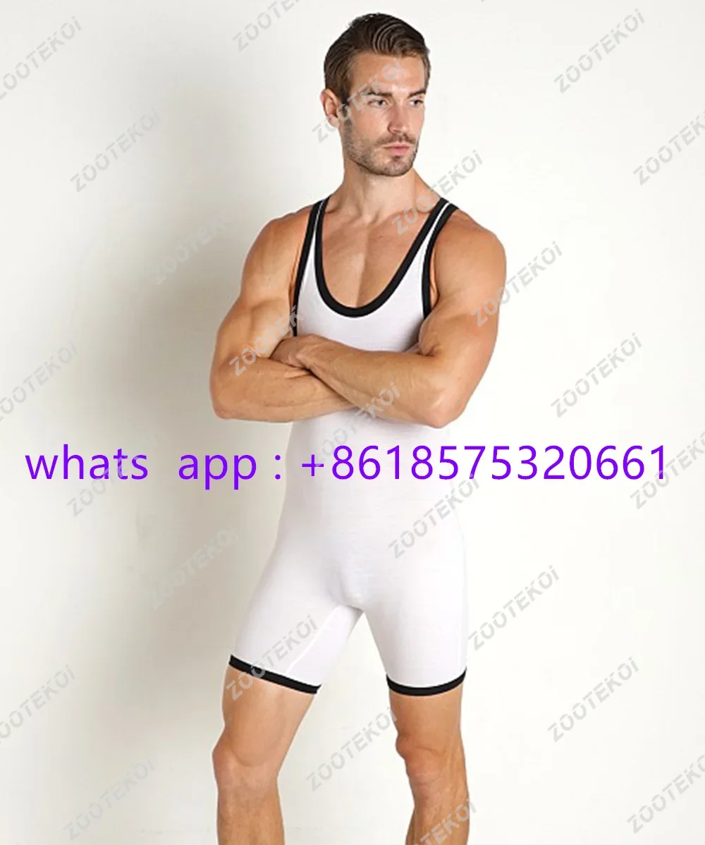 Men Sleeveless Wrestling Vest Tights Race Running Suit Gym Training Strength Weightlifting Clothing Athletic Elasticity Jumpsuit