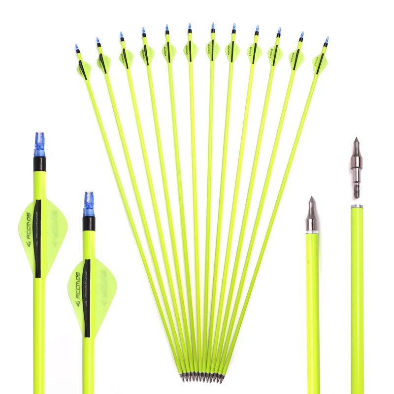 6/12pcs 28/29/30inches Archery Spine 500 Mixed Carbon Arrow Yellow for Recurve/Compound Bows Archery Hunting