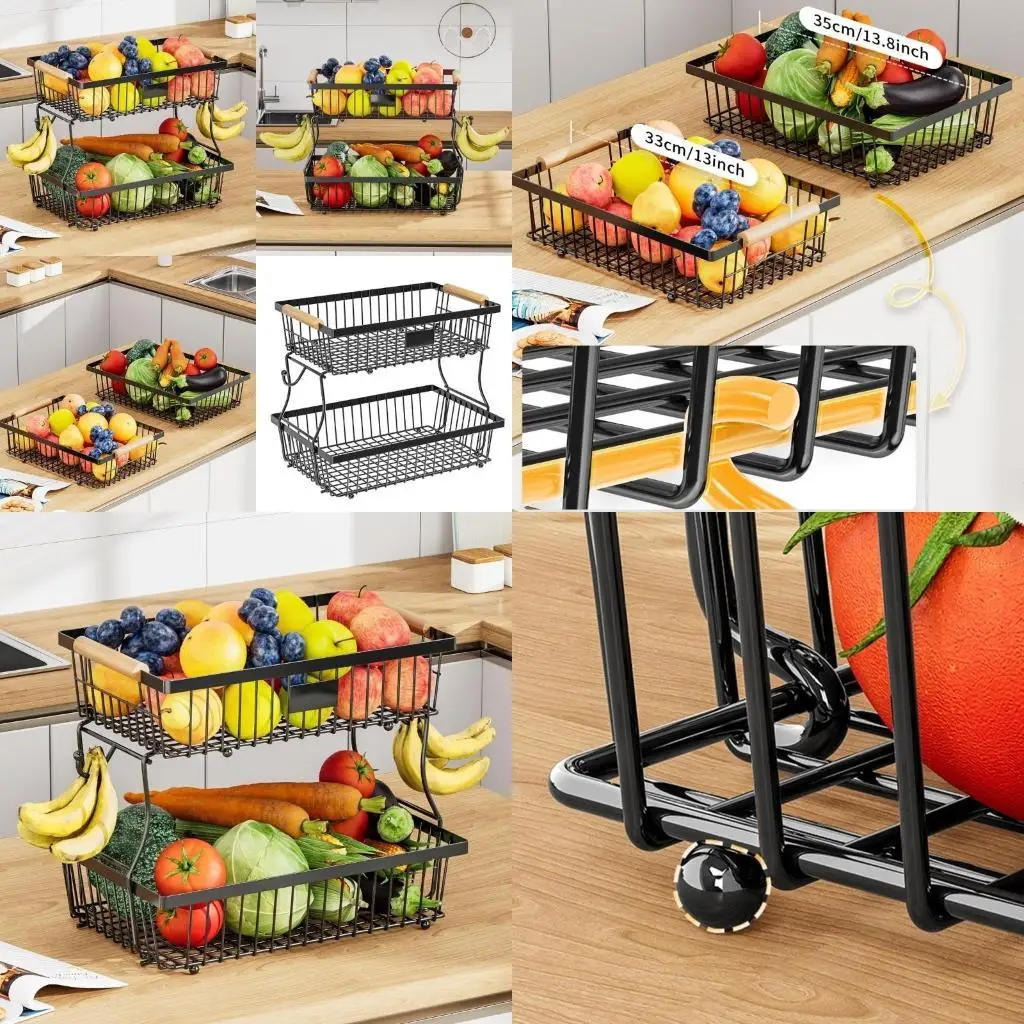   Stackable Vegetable Storage Shelf Metal Wire Basket for Bread Onions Potatoes