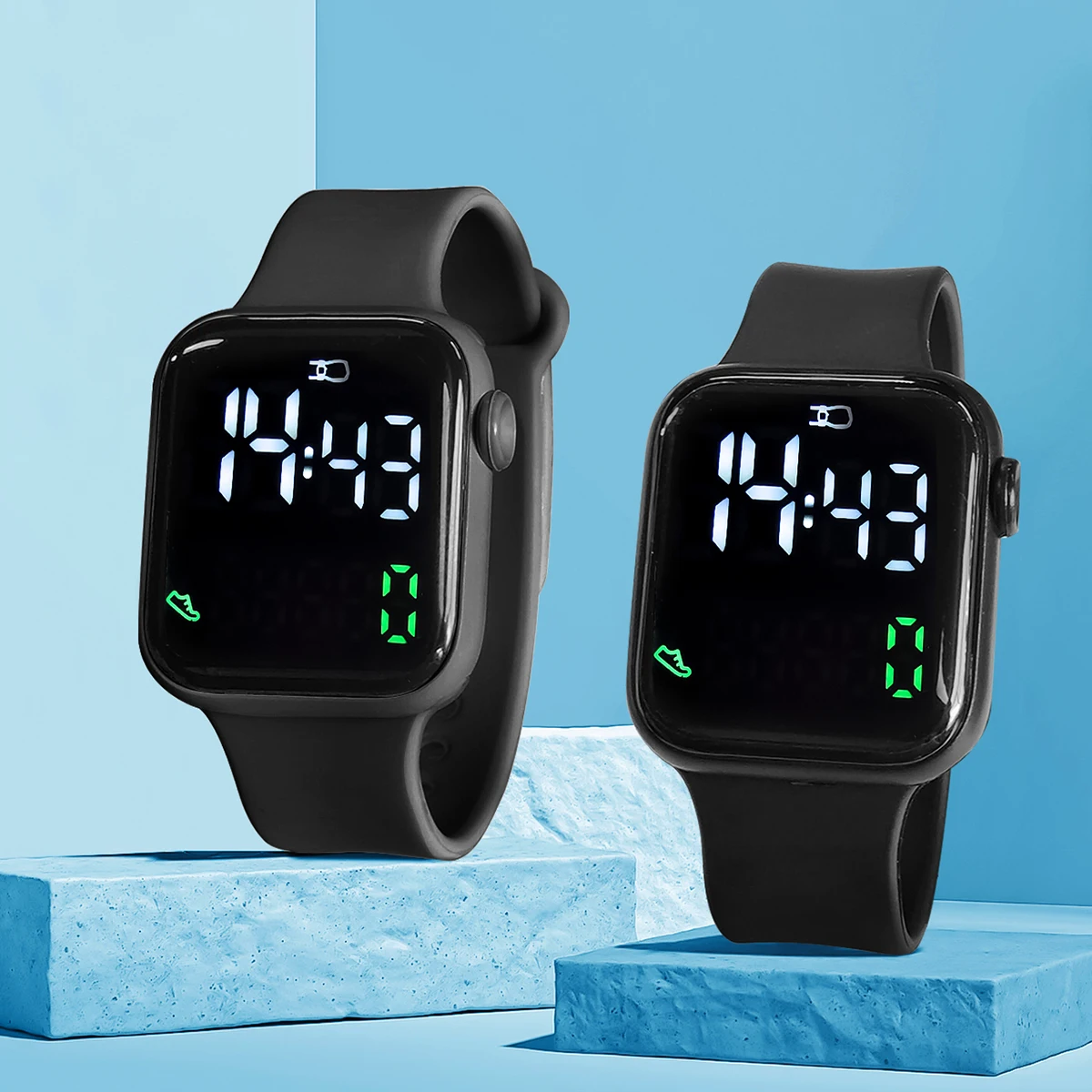 New 2PCS Student Minimalist Smart Watch for Boys and Girls with Elevated Display and Step Counting Sports Electronic Watch