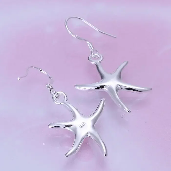 Silver color lady hot for women cute nice charms fashion The starfish earrings Simple star shape E062