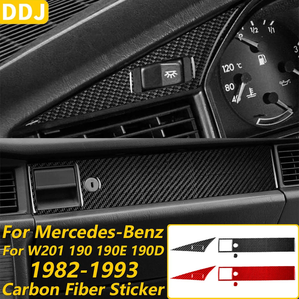 For Mercedes-Benz W201 190 190E 190D 1982-1993 Carbon Fiber Fog Light Co-pilot Instrument Panel Trim Set Car Accessories Sticker