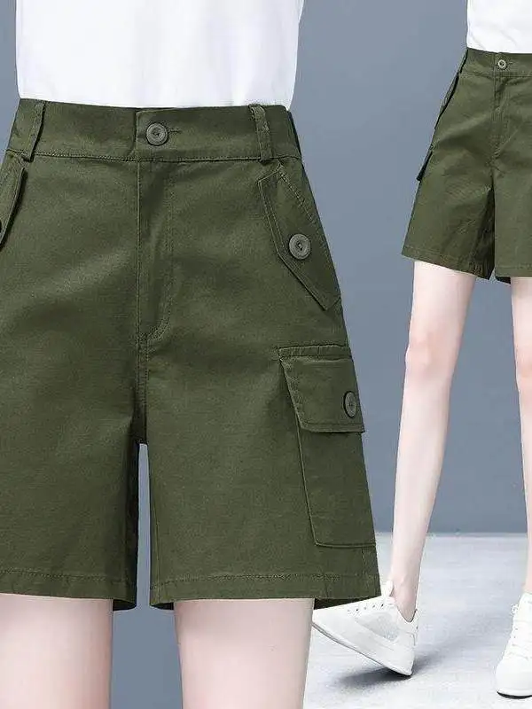 

High Waist Casual Cotton Pants for Women Straight Leg Thin Summer Workwear Shorts Wide Leg Casual Mid-Length Trousers