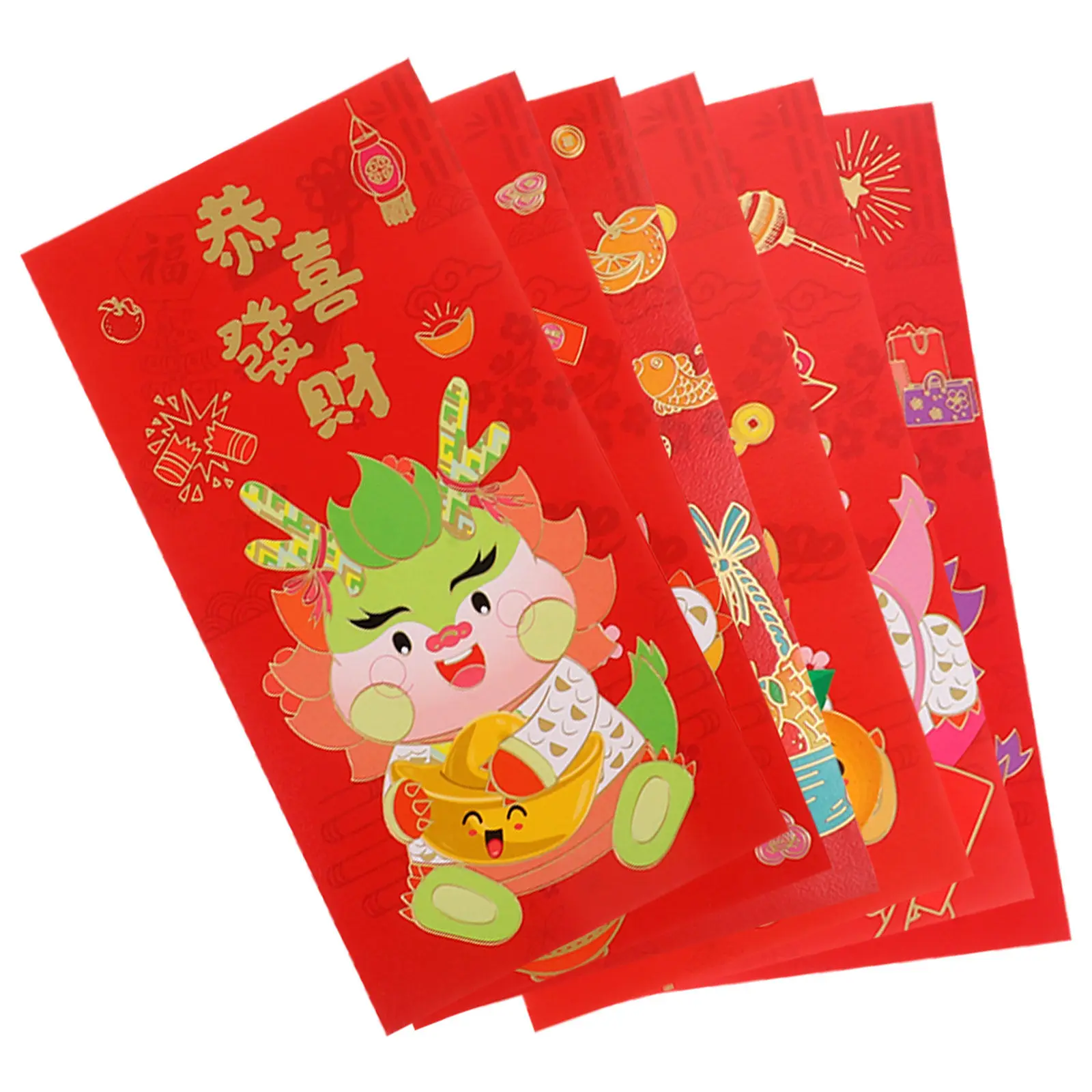 

6Pcs Red Envelopes Chinese New Year 2024 Dragon Zodiac Theme Creative Cartoon Hongbao Paper Money Pockets for Gifts Cash