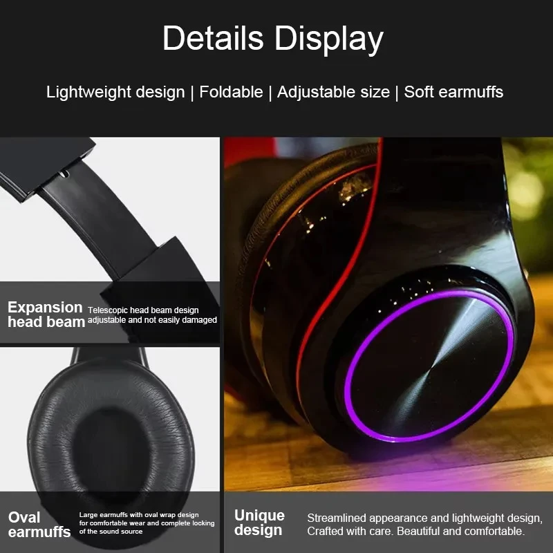 B39  Bluetooth Headset Foldable Headphones HiFi Stereo Earphone With Mic Support SD Card FM For Xiaomi Iphone Sumsamg Phone image 6