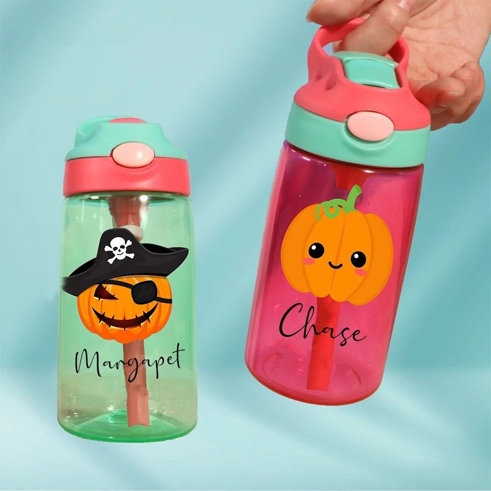 Personalized Water Bottle Customization Name Halloween Flip Straw Cup Portable Leak Proof Student Water Bottle Holiday Gift.