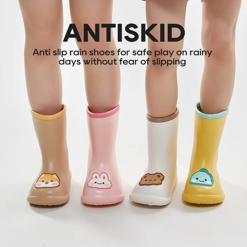 UTUNE-Bottes de pluie en caoutchouc non ald pour enfants, chaussures d\'extérieur pour tout-petits, dessin animé mignon, filles et garçons