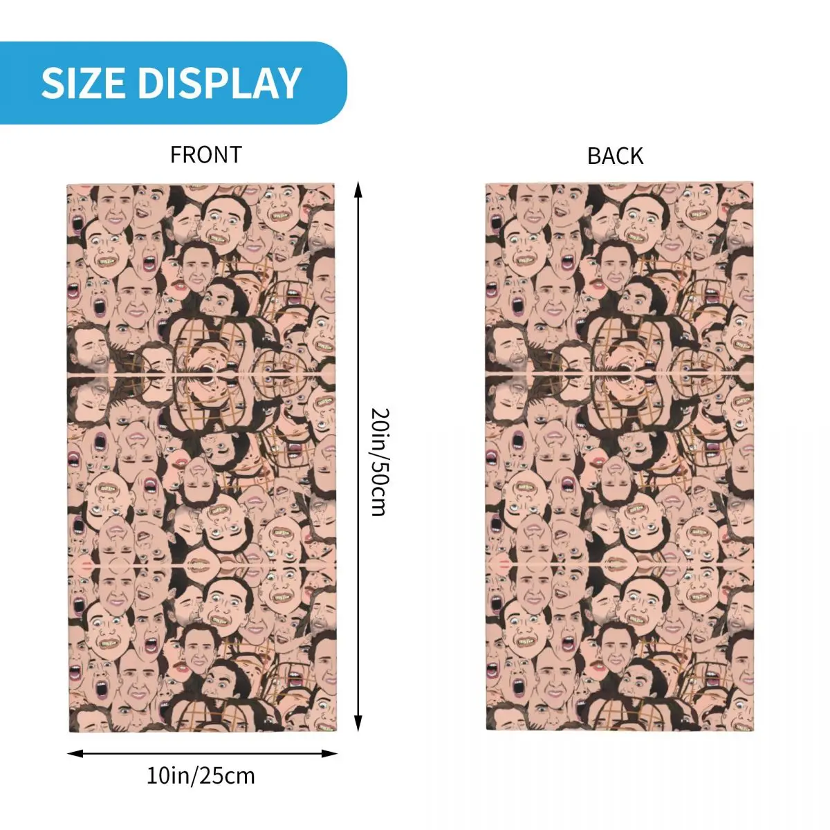 カスタムニコラス・ケイジ柄バンダナウィンターネックウォーマー、メンズ防風フェイススカーフ、スキー用面白いミーム柄ゲイターヘッドバンド