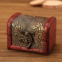 1pcs Wooden Vintage European Jewelry Box Antique Mini Wood Treasure Chest Storage Box Jewelry Organizer Box Gift Box Supplies