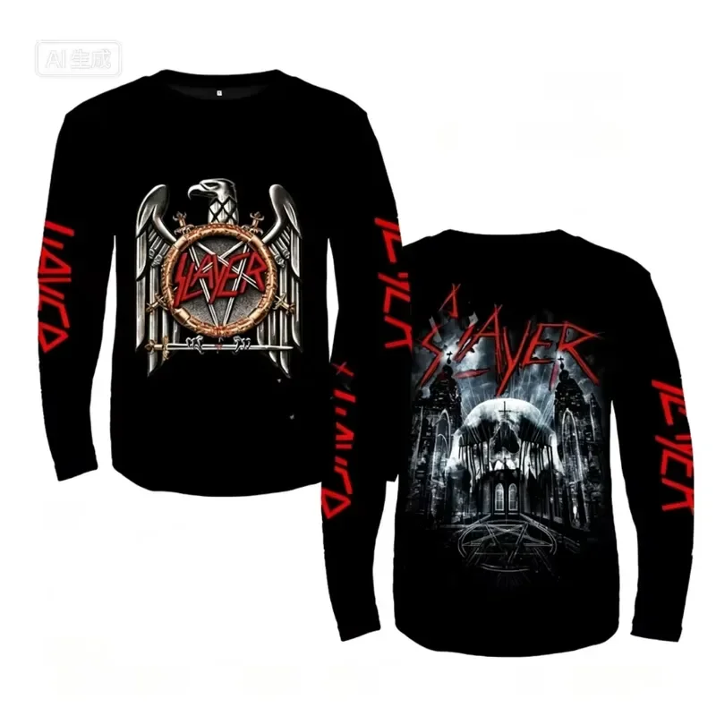 3D Long Sleeve Rock Slayer Band T Shirt Men Women 2026 Fashion Oversized Tops Tees Skull Streetwear Metal 3D Print Clothing
