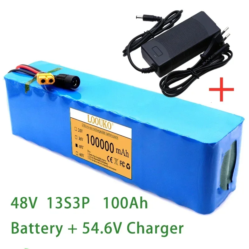 

New 48V 100Ah 1000w 13S3P XT60 48V Lithium-ion Battery Pack 100000mah for 54.6v E-bike Electric Bicycle Scooter with BMS+charger