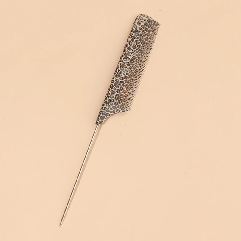 Salon-grade Leopard Print Rat-tail Comb, Multi-functional Comb for Hair Cutting / Crew Cut / Hair Styling