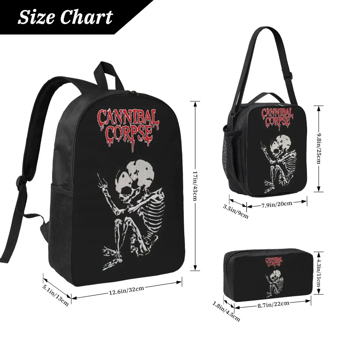 Cannibal Corpse Heavy Metal Band Horror Backpack BookBag School Bag Computer Shoulder Bags 3ps Insulated Lunch Bag Pencil Case