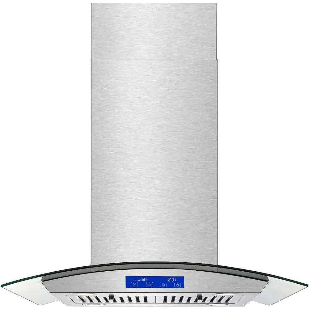 Island Range Hood 30 Inch 700 CFM Ceiling Mount Stainless Steel Kitchen Vent Hood, Touch Screen Control Kitchen Exhaust Hood