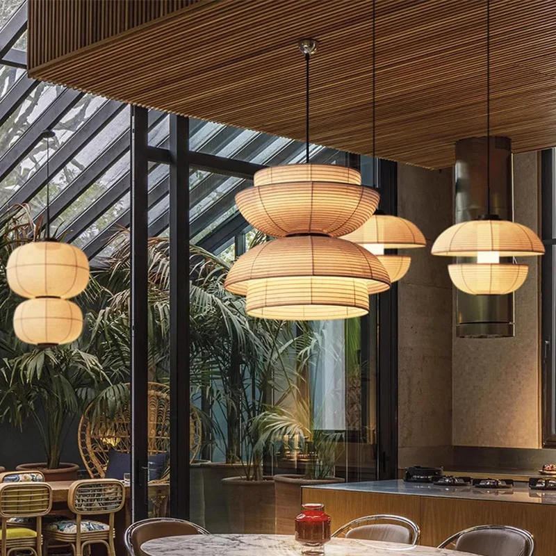 

Wabi Sabi Fabric Lantern Pendant lamp Vintage Fabric Lantern Pendant Lights for Living Room Restaurant Japanese Noguchi Lamp