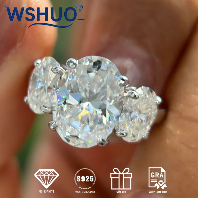 

3/6cttw All Moissanite Wedding Ring Original S925 Sterling Silver Oval Cut Diamond Women Wedding Ring Fine Jewelry Party Gift