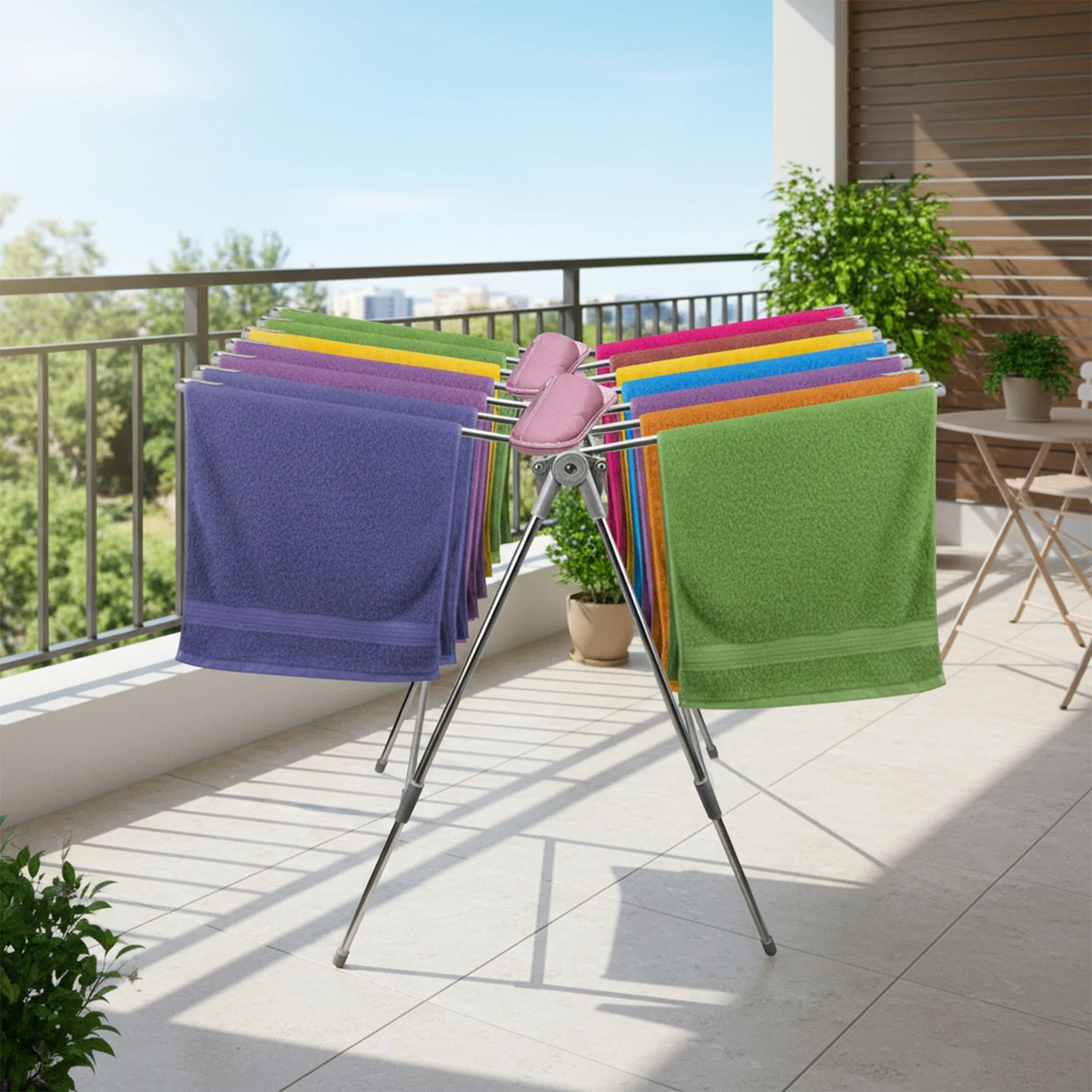 Foldable Stainless Steel Metal Drying Rack Clothing Ventilated Metal Laundry Rack Heavy-Duty Laundry Drying Rack Indoor Outdoor