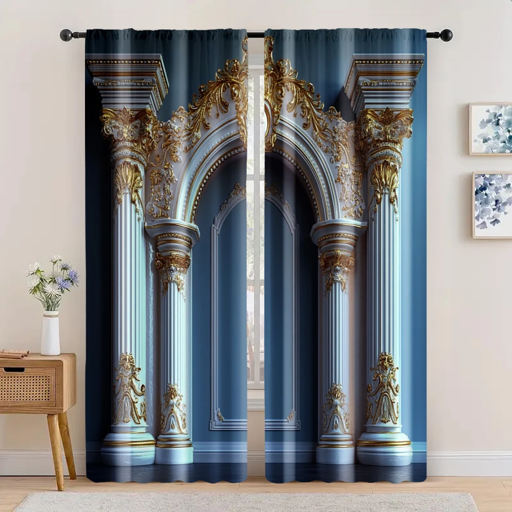 2pc,  Curtain Elegant arched gold and white columns Versatile Durable Polyester,Without Electricity Birthday Party Suitable for