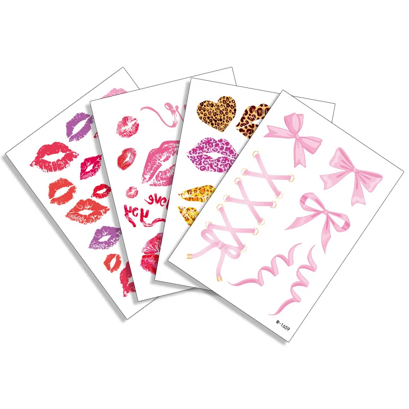 New Lip Print Temporary Tattoos Valentines Day Music Festival Makeup Accessories Bow Knot Couple Lip Print Tattoo Stickers