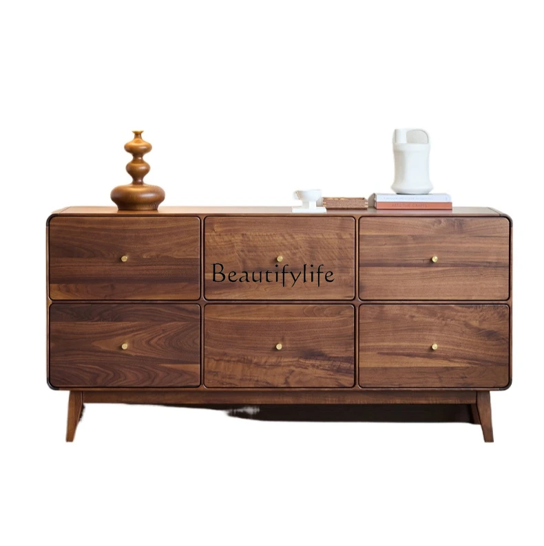 North American black walnut six-chest cabinet, all solid wood storage, bedside cabinet