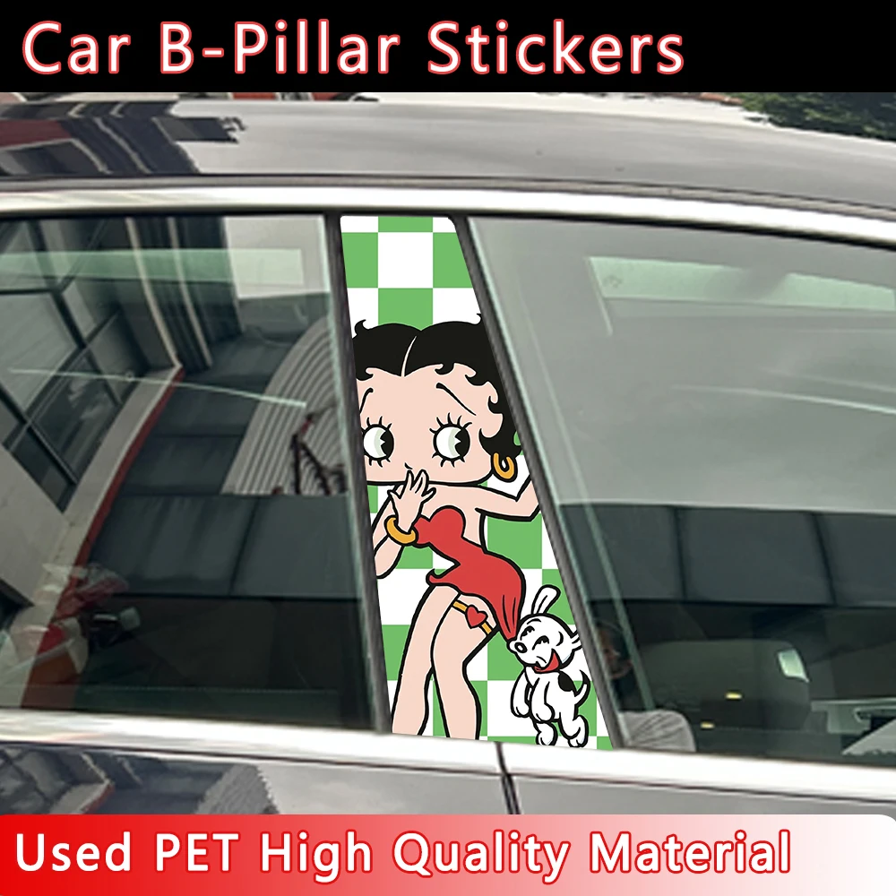 2pcs Anime Cute LSweet Lovely Girl Car B-pillar Stickers Center Column Decoration Cover Scratches Waterproof Decals