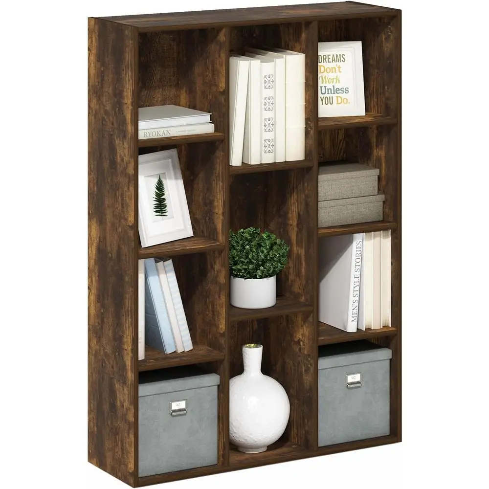 

Book Shelf, 11-Cube Bookshelf, Reversible Bookcase, 9.4 x 29.1 x 41.7, for Living Room, Bedroom, Home Office, Amber Pine