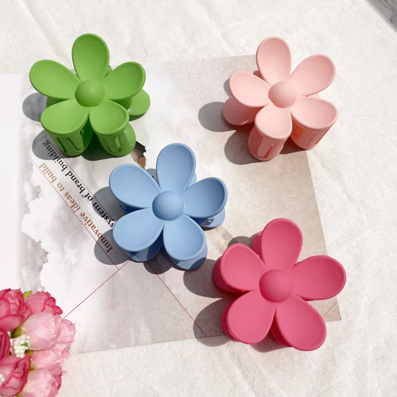 Women Fashion Flower Clip Frosted Small Hairs Clips Macaron Color Flowers Claw Neutral Colour Fashion Clip Hair Accessory