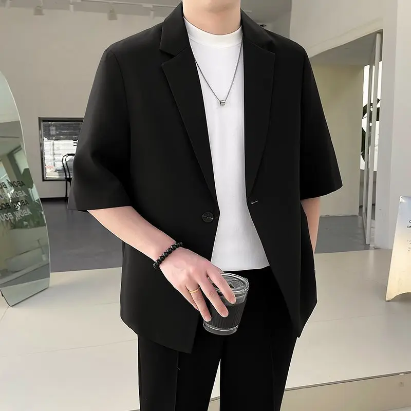 3-A163   Summer Thin One Button Mid-Sleeve Suit Jacket Men\'s Fashionable Loose Casual plus size High-end Small Suit Top