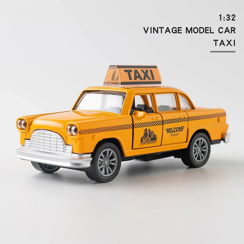 

Классическая мини-такси-игрушка 1:32, винтажная модель такси из сплава с подсветкой и звуком, детская коллекционная металлическая модель автомобиля в подарок
