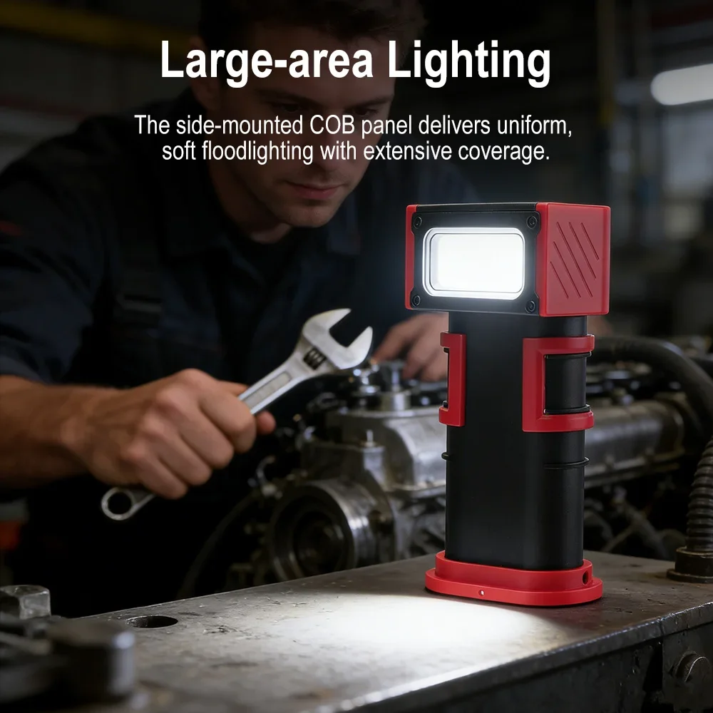 BORUiT COB LED Work Light 1000LM Type-C Rechargeable Flashlight with Magnetic &Hook Inspection Lamp for Car Repair Camping - view 4