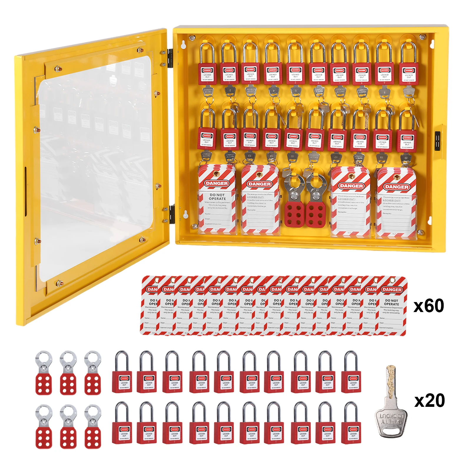 قفل محطة Tagout مع أجهزة Loto قفل العلامة خارج عدة المجلس مع 20 أقفال أمان 6 مشابك 60 علامة مجموعة أمان لـ OSHA #6