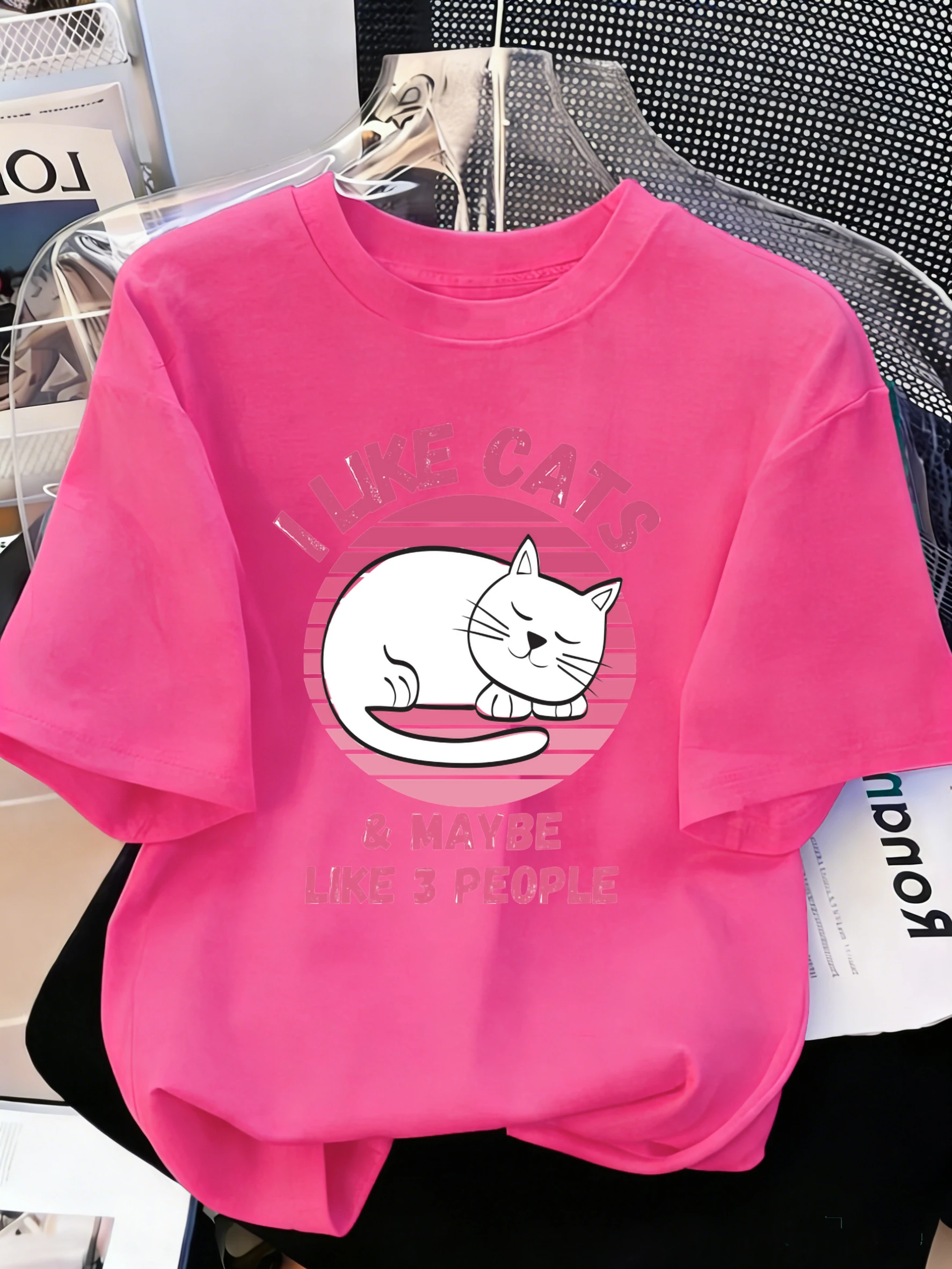Camiseta sencilla con estampado de I Like Cats Maybe Like 3 People para hombre, camiseta de algodón con cuello redondo, ropa holgada de verano, ropa informal Y2K que combina con todo