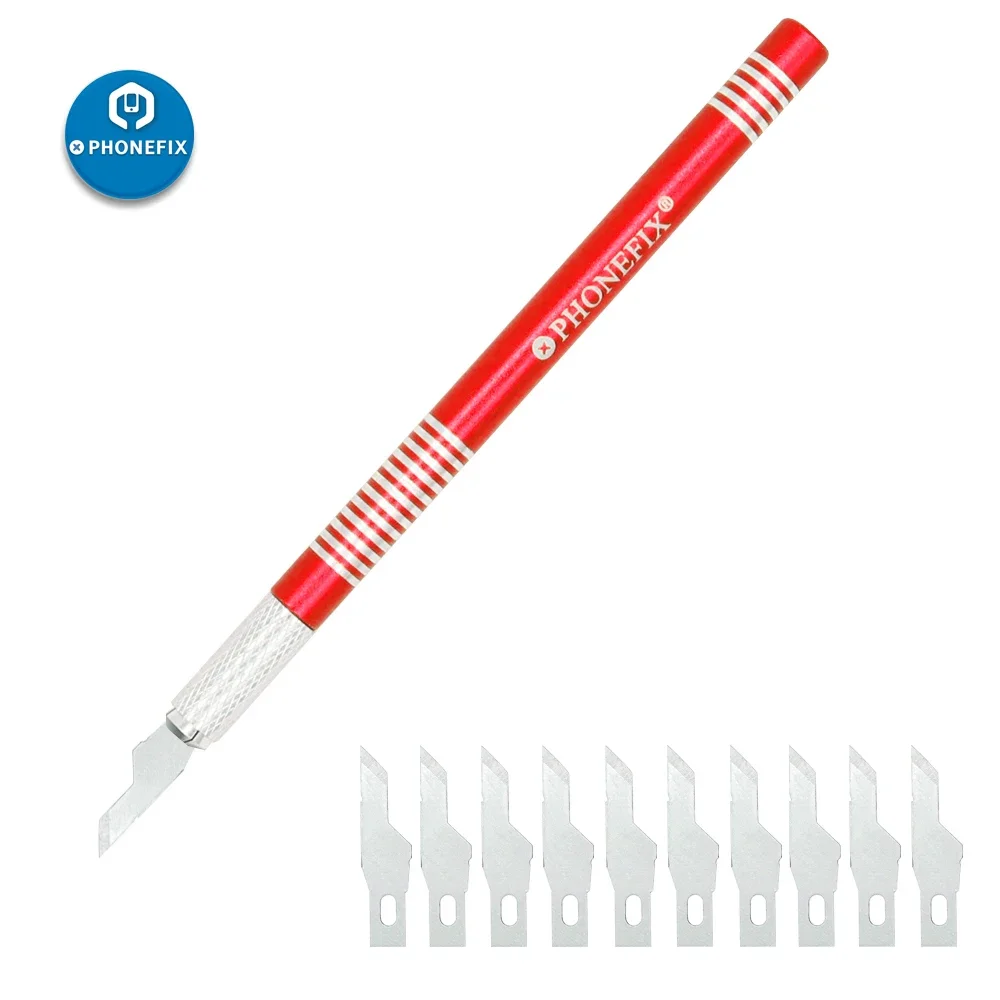 Präzisions-Rutsch-Metall-Skalpellmesser-Handwerkzeug-Kit für Handy-Motherboard-Leiterplatten-Reparatur schneider 1-teiliger Griff 10-teilige Klingen