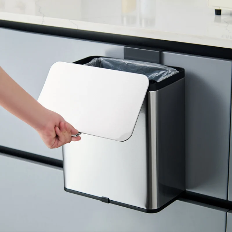 Space Optimized White Wall Mounted Kitchen Trash Bin, Easy-to-Clean Hard Plastic Waste Bin, Multi-Scenario Garbage & Sundry Stor