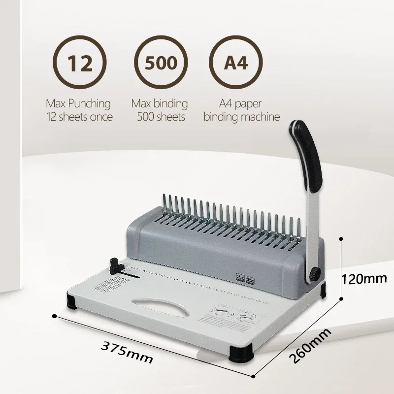 For Manufacturer CB12 Manual A4 Puncher 21 Holes Comb Book Binder Rubber Ring Binding Machine for Office Use