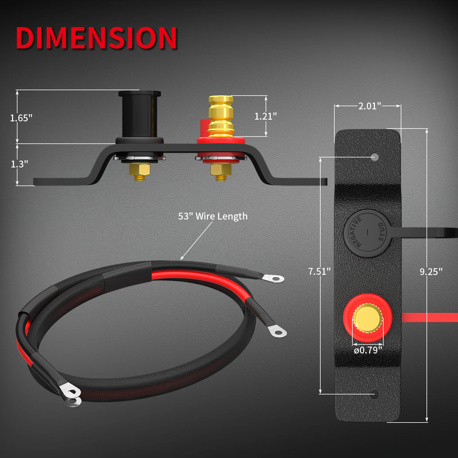 150A Battery Post Bracket Remote Battery Terminals Car Battery Jump Starter Relocation Kit With 3/8