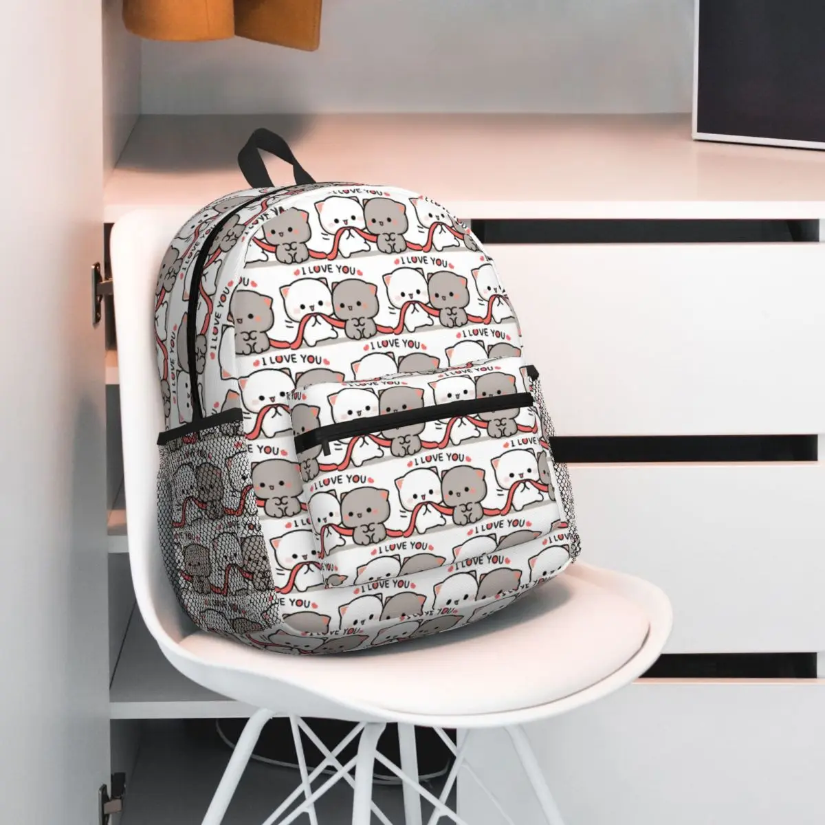 Cat Peach And Goma Mochi Cat I Love You Backpack Student BookBag Children School Bag Laptop Shoulder Bags for Men Women