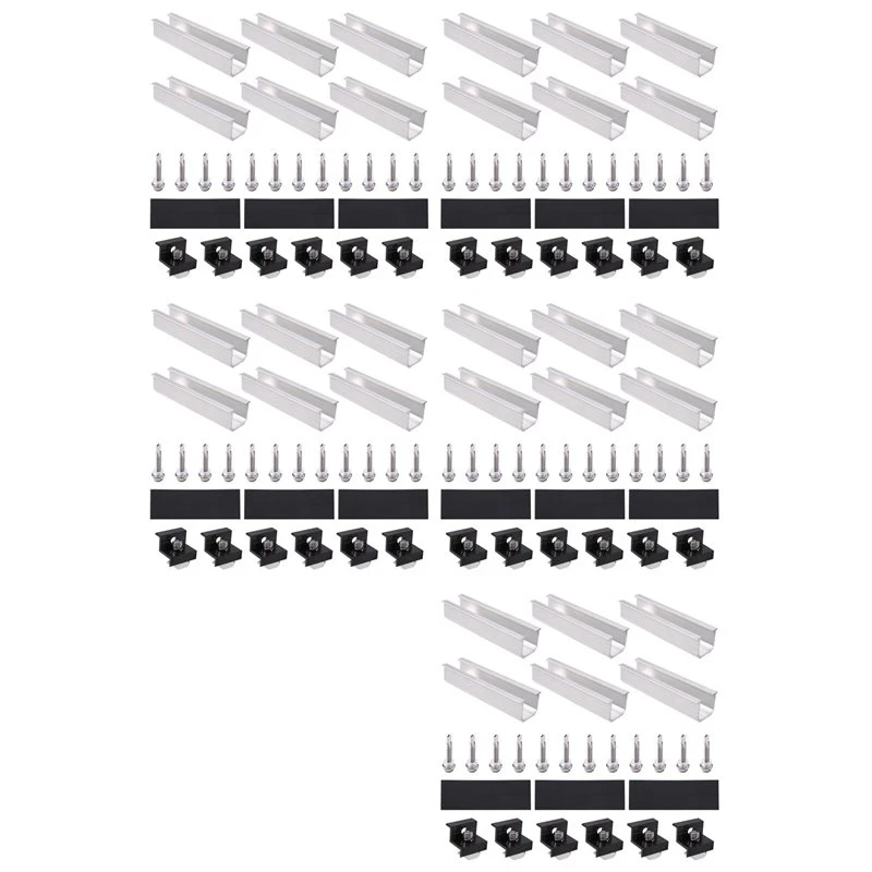 [NEWA08R】 60Pcs Solar Panel Bracket Aluminum PV Rail Fastening Module Trapezoidal Roof Mount Solar Rail End And And Middle