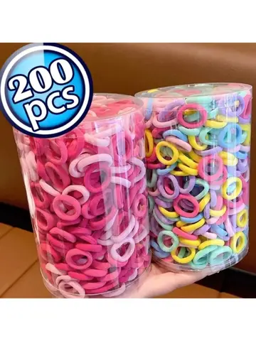 200PCS Women Girls Colorful Nylon Elastic Hair Bands Ponytail Hold Small Hair Tie Rubber Bands Scrunchie Hair Accessories