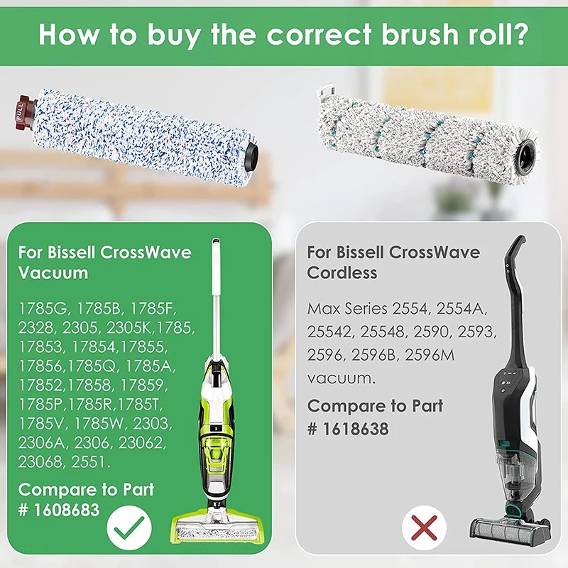 A01V-Запасные части, совместимые с Bissell Crosswave, 3 рулона щеток для разных поверхностей 1868 + 3 вакуумных фильтра 1866 Вакуумный фильтр