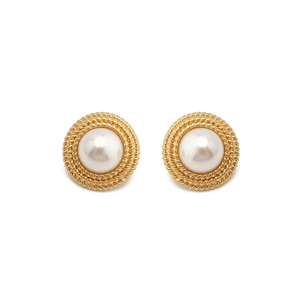 Amorita Boutique Vintage Metal Button Pearl Ear Clips Earrings