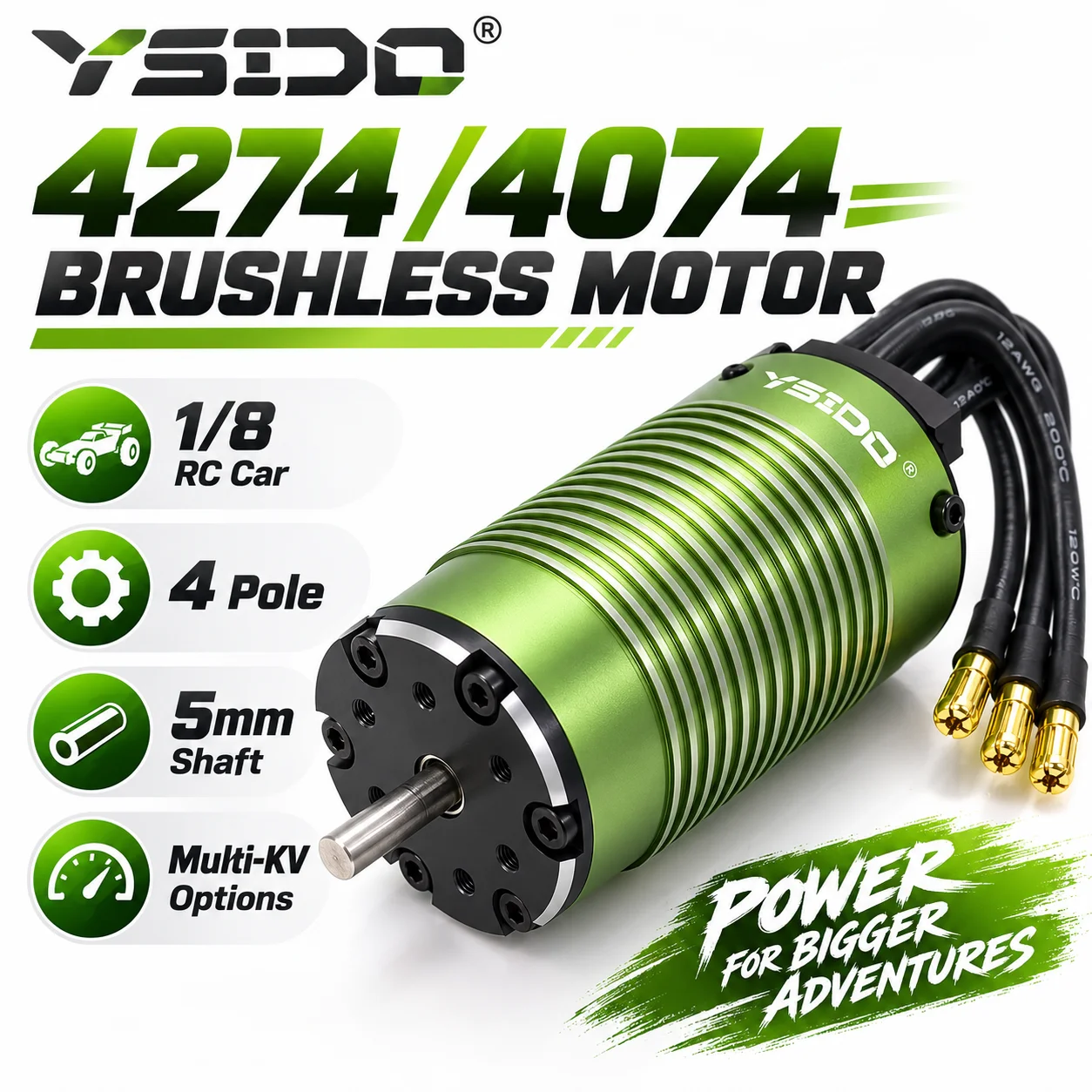 YSIDO RC Motor 4274 Sensorless Brushless Motor with 40-42mm Dual Cooling Fan Heatsink Combo Set for 1/7 1/8 RC Buggy Monster Car