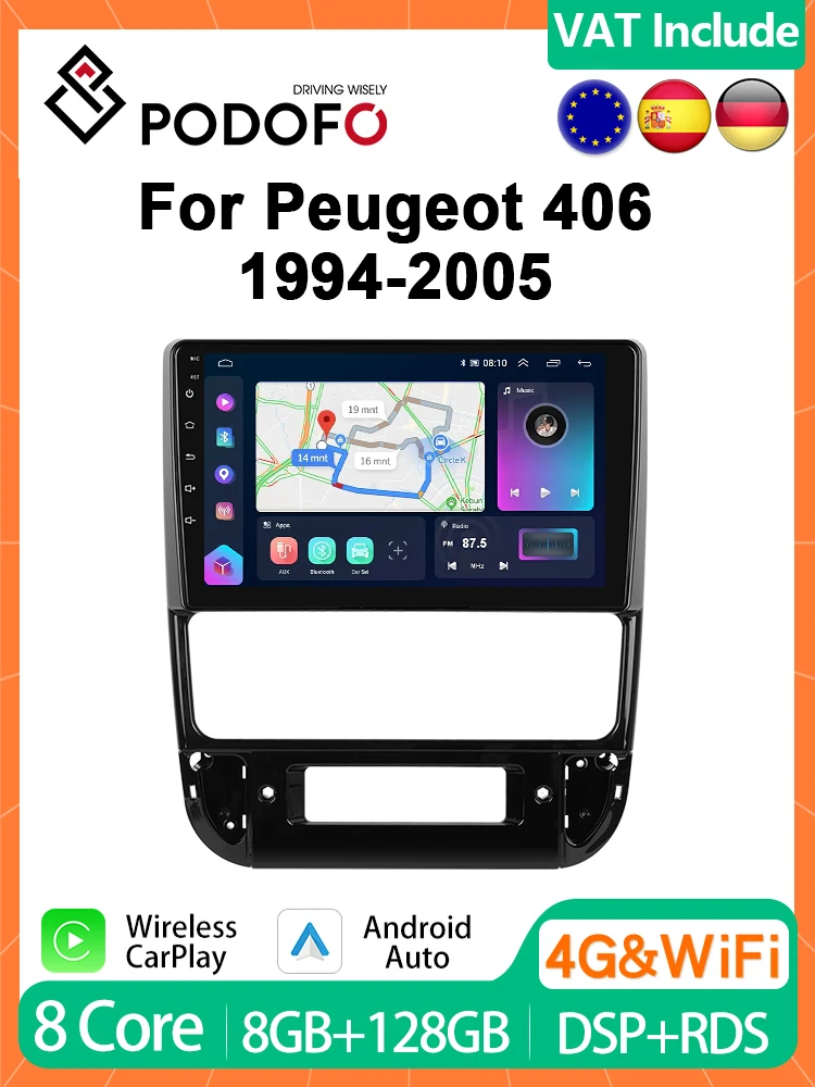 Podofo 4G CarPlay Android Radio For Peugeot 406 1994-2005 Car Multimedia Player 2din GPS Stereo Head Unit Intelligent System RDS