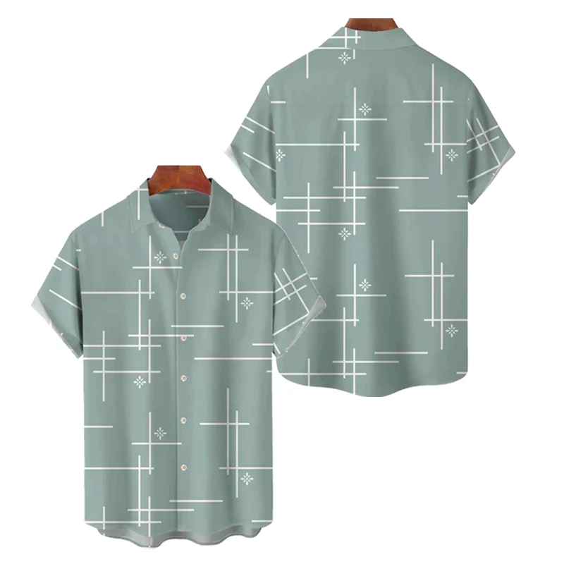 

Hawaiian Shirt For Men Summer Fashion Beach Line Drawing Pocket Y2k Streetwear T-Shirt For Men Short Sleeve Oversized Shirt