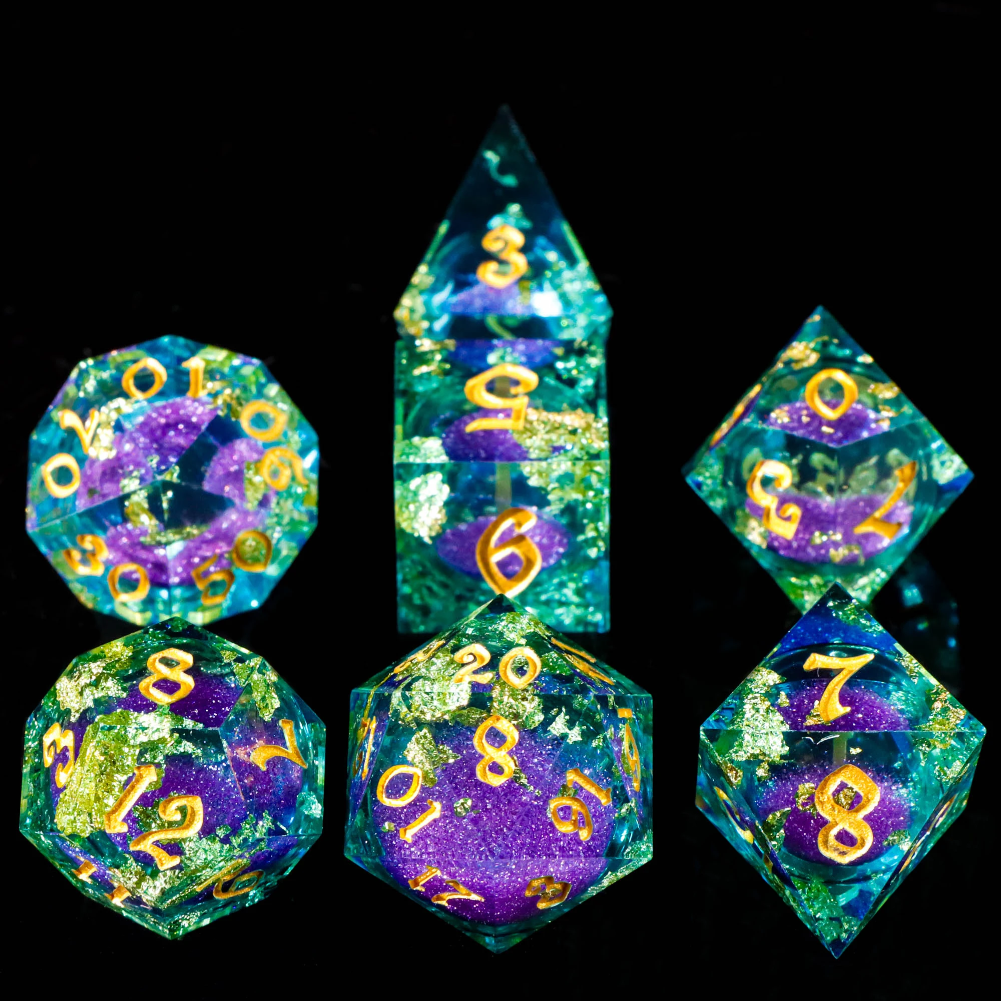 مجموعة نرد متعدد السطوح سائل متعدد السطوح، رمال متحركة، نردات راتينج مصنوعة يدويًا للزنزانات والتنينات، ألعاب طاولة RPG MTG